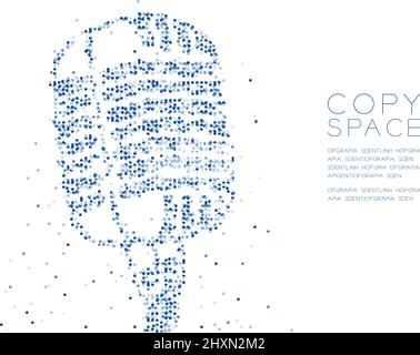 Abstract Geometric Circle dot pixel pattern Vintage microphone shape, music instrument concept design blue color illustration on white background with Stock Vector