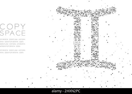 Abstract Geometric Circle dot pixel pattern Gemini Zodiac sign shape, star constellation concept design black color illustration on white background w Stock Vector