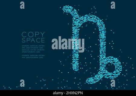 Abstract Star pattern Capricorn Zodiac sign shape, star constellation concept design blue color illustration isolated on dark blue background with cop Stock Vector