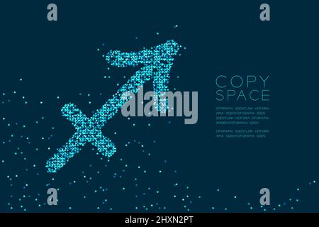 Abstract Star pattern Sagittarius Zodiac sign shape, star constellation concept design blue color illustration isolated on dark blue background with c Stock Vector