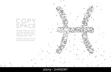 Abstract Geometric Circle dot pixel pattern Pisces Zodiac sign shape, star constellation concept design black color illustration on white background w Stock Vector