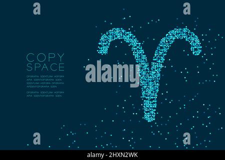 Abstract Star pattern Aries Zodiac sign shape, star constellation concept design blue color illustration isolated on dark blue background with copy sp Stock Vector