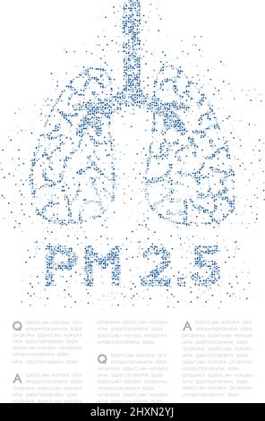 Lung with PM 2.5 text Abstract Cross pattern, Medical Science Organ concept design blue color illustration isolated on white background with copy spac Stock Vector