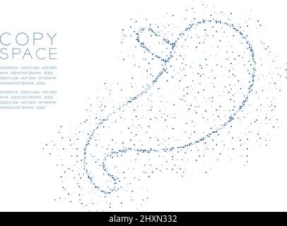 Stomach shape Abstract Geometric Circle dot pixel pattern, Medical Science Organ concept design blue color illustration isolated on white background w Stock Vector