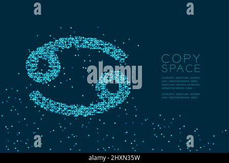 Abstract Star pattern Cancer Zodiac sign shape, star constellation concept design blue color illustration isolated on dark blue background with copy s Stock Vector