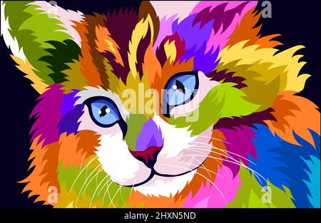 illustration colorful cat with pop art style Stock Vector