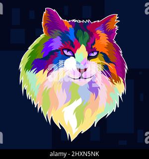 illustration colorful cat with pop art style Stock Vector