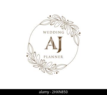 AJ Initials letter Wedding monogram logos collection, hand drawn modern minimalistic and floral templates for Invitation cards, Save the Date, elegant Stock Vector