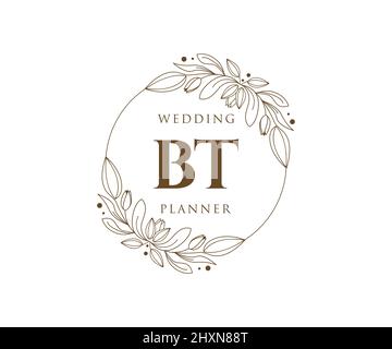 BT Initials letter Wedding monogram logos collection, hand drawn modern minimalistic and floral templates for Invitation cards, Save the Date, elegant Stock Vector