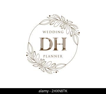 DH Initials letter Wedding monogram logos collection, hand drawn modern minimalistic and floral templates for Invitation cards, Save the Date, elegant Stock Vector