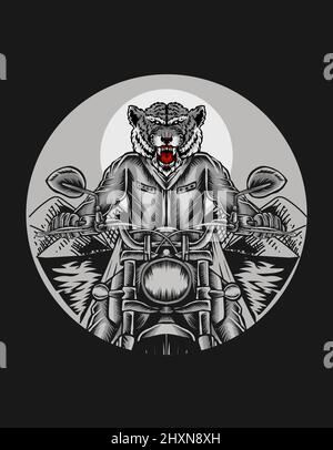 illustration tiger riding on motorcycle Stock Vector