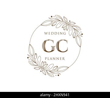 GC Initials letter Wedding monogram logos collection, hand drawn modern minimalistic and floral templates for Invitation cards, Save the Date, elegant Stock Vector