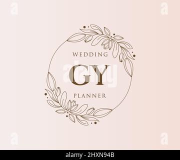 GY Initials letter Wedding monogram logos collection, hand drawn modern minimalistic and floral templates for Invitation cards, Save the Date, elegant Stock Vector