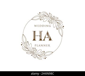 HA Initials letter Wedding monogram logos collection, hand drawn modern minimalistic and floral templates for Invitation cards, Save the Date, elegant Stock Vector