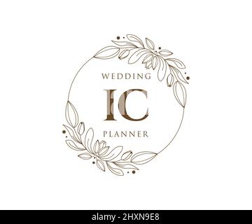 IC Initials letter Wedding monogram logos collection, hand drawn modern minimalistic and floral templates for Invitation cards, Save the Date, elegant Stock Vector