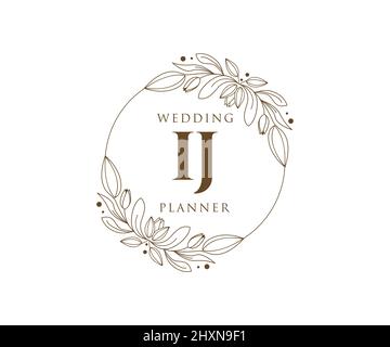 IJ Initials letter Wedding monogram logos collection, hand drawn modern minimalistic and floral templates for Invitation cards, Save the Date, elegant Stock Vector