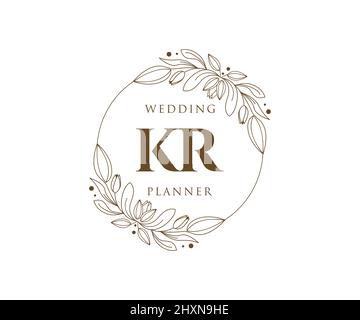 KR Initials letter Wedding monogram logos collection, hand drawn modern minimalistic and floral templates for Invitation cards, Save the Date, elegant Stock Vector
