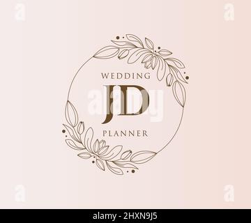 JD Initials letter Wedding monogram logos collection, hand drawn modern minimalistic and floral templates for Invitation cards, Save the Date, elegant Stock Vector