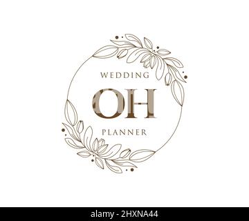 OH Initials letter Wedding monogram logos collection, hand drawn modern minimalistic and floral templates for Invitation cards, Save the Date, elegant Stock Vector