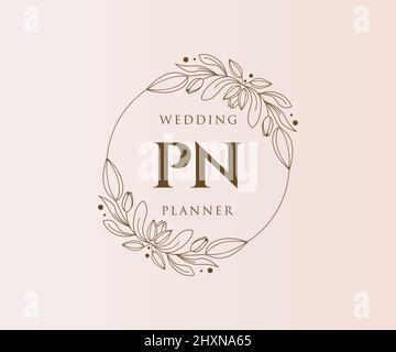 PN Initials letter Wedding monogram logos collection, hand drawn modern minimalistic and floral templates for Invitation cards, Save the Date, elegant Stock Vector