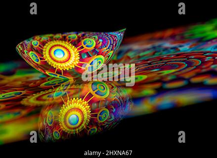 Abstract multicolor psychedelic background created with a metal spoon reflection Stock Photo