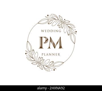 PM Initials letter Wedding monogram logos template, hand drawn