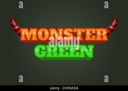 Editable text effects Monster Green , words and font can be changed Stock Vector