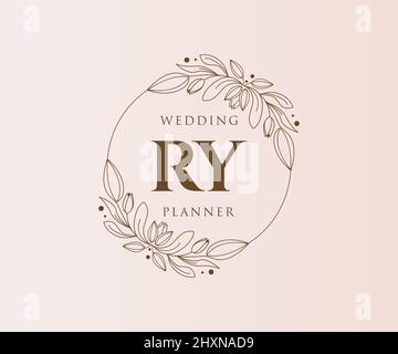 RY Initials letter Wedding monogram logos collection, hand drawn modern minimalistic and floral templates for Invitation cards, Save the Date, elegant Stock Vector