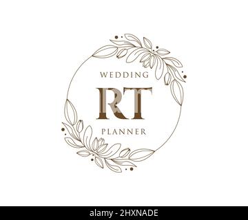 RT Initials letter Wedding monogram logos collection, hand drawn modern minimalistic and floral templates for Invitation cards, Save the Date, elegant Stock Vector