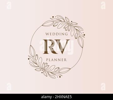 RV Initials letter Wedding monogram logos collection, hand drawn modern minimalistic and floral templates for Invitation cards, Save the Date, elegant Stock Vector