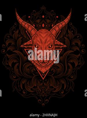 Illustration goat head with antique engraving ornament Stock Vector ...