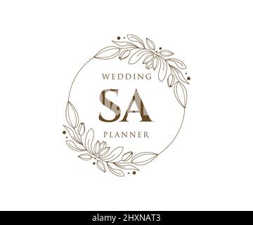 SA Initials letter Wedding monogram logos collection, hand drawn modern minimalistic and floral templates for Invitation cards, Save the Date, elegant Stock Vector