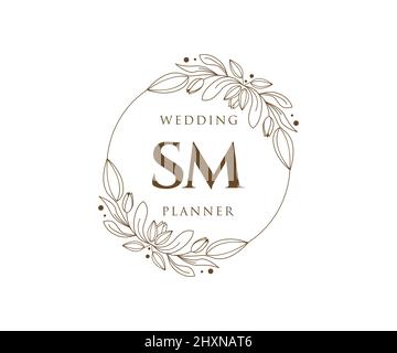 SM Initials letter Wedding monogram logos collection, hand drawn modern minimalistic and floral templates for Invitation cards, Save the Date, elegant Stock Vector