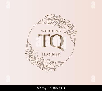 TQ Initials letter Wedding monogram logos collection, hand drawn modern minimalistic and floral templates for Invitation cards, Save the Date, elegant Stock Vector