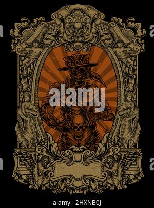 illustration scary plague doctor with skull Stock Vector Image & Art ...