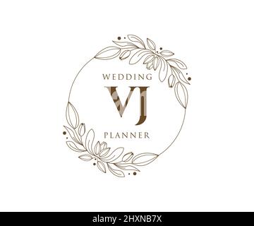 VJ Initials letter Wedding monogram logos collection, hand drawn modern minimalistic and floral templates for Invitation cards, Save the Date, elegant Stock Vector