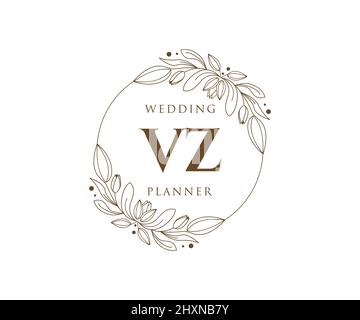 VZ Initials letter Wedding monogram logos collection, hand drawn modern minimalistic and floral templates for Invitation cards, Save the Date, elegant Stock Vector