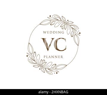 VC Initials letter Wedding monogram logos collection, hand drawn modern minimalistic and floral templates for Invitation cards, Save the Date, elegant Stock Vector