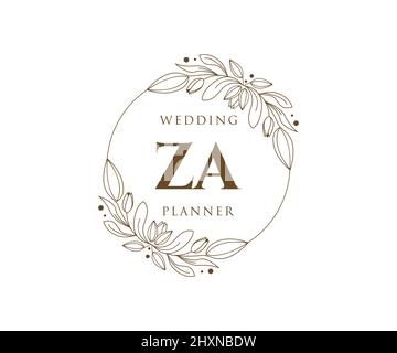 ZA Initials letter Wedding monogram logos collection, hand drawn modern minimalistic and floral templates for Invitation cards, Save the Date, elegant Stock Vector