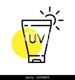 UV protection icon. Sunscreen SPF lotions to prevent ageing and skin cancer. Pixel perfect, editable stroke Stock Vector