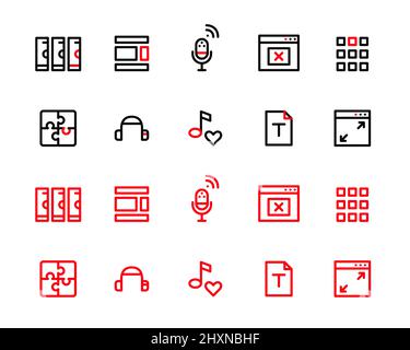 2 color scheme ui icons. Microphone, layouts, music, puzzle and other. Pixel perfect, editable stroke Stock Vector