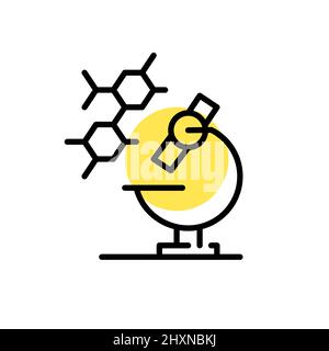 Chemistry and medicine research using a microscope. Pixel perfect, editable stroke fun color Stock Vector