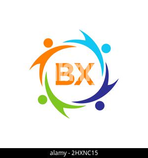Charity Logo Template On Letter BX, Initial Unity Foundation Human Logo Sign. Unity Team Work Logo Design With BX Letter Template Stock Vector