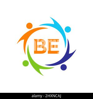 Charity Logo Template On Letter BE, Initial Unity Foundation Human Logo Sign. Unity Team Work Logo Design With BE Letter Template Stock Vector