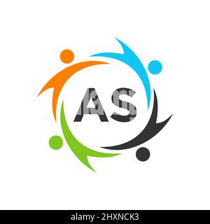 Charity Logo Template On Letter AS, Initial Unity Foundation Human Logo Sign. Unity Team Work Logo Design With AS Letter Template Stock Vector