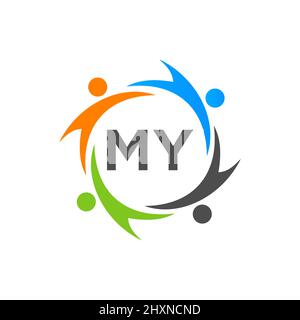 Charity Logo Template On Letter MY, Initial Unity Foundation Human Logo Sign. Unity Team Work Logo Design With MY Letter Template Stock Vector