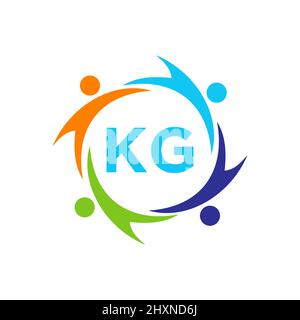 Charity Logo Template On Letter KG, Initial Unity Foundation Human Logo Sign. Unity Team Work Logo Design With KG Letter Template Stock Vector