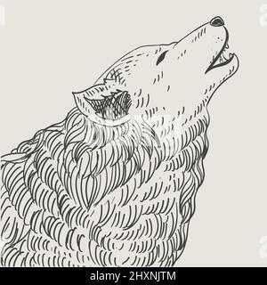 illustration vintage Wolf head engraving style Stock Vector