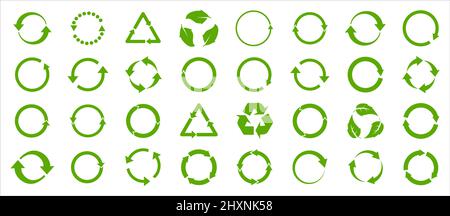 Green arrow recycle, icon set. Vector illustration. Flat design. Stock Vector