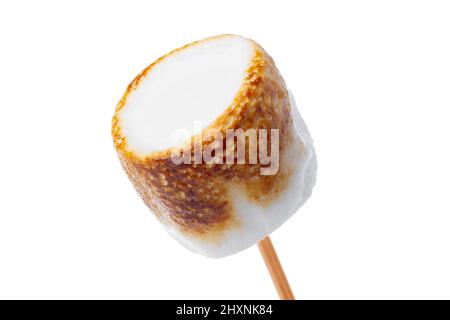 Grilled marshmallows on sticks isolated on white Stock Photo